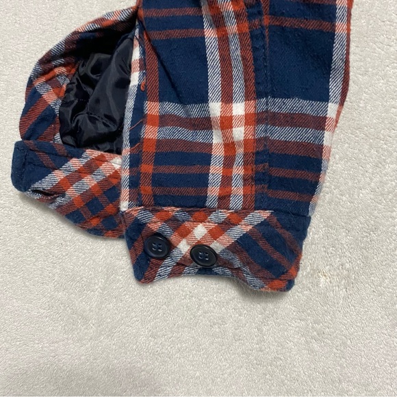 Boston Traders Shacket Mens Flannel Shirt L Orange Plaid Fleece Lined Button Up - Picture 4 of 8